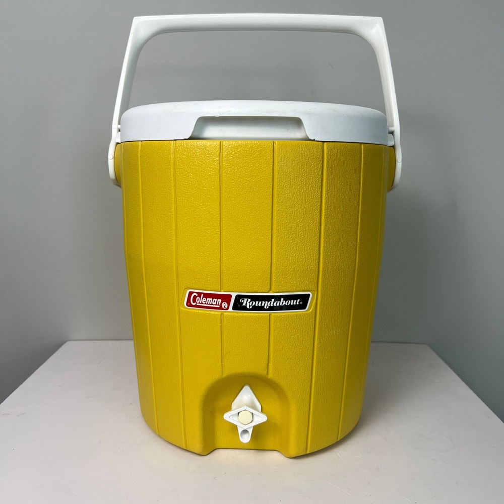 Vintage 1975 Coleman Roundabout Water Jug Cooler Yellow Spout Camping Gear